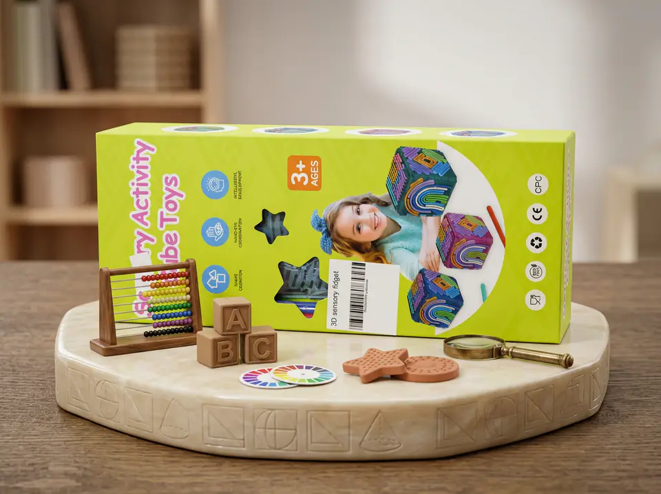 مكعب اللمس 3D sensory Activity Cube Toys